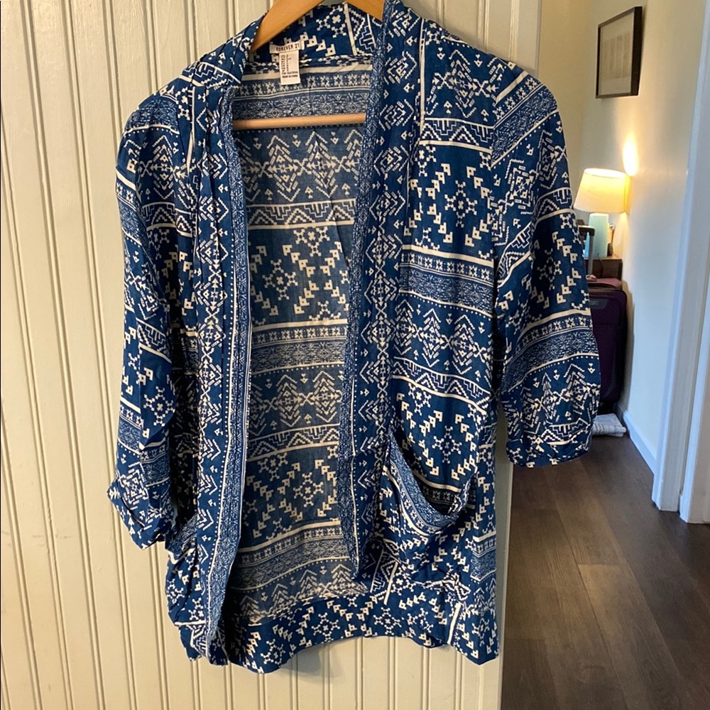 Blue and White Patterned Cardigan